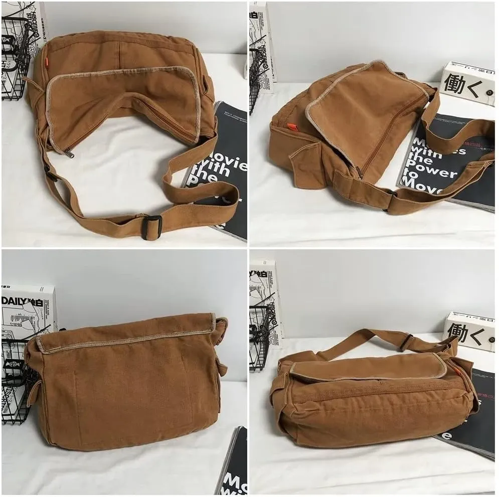 Mudono Messenger Satchel for Women Canvas Hobo Crossbody Purse Large Multi Pockets Shoulder Bag Travel Everyday Purse