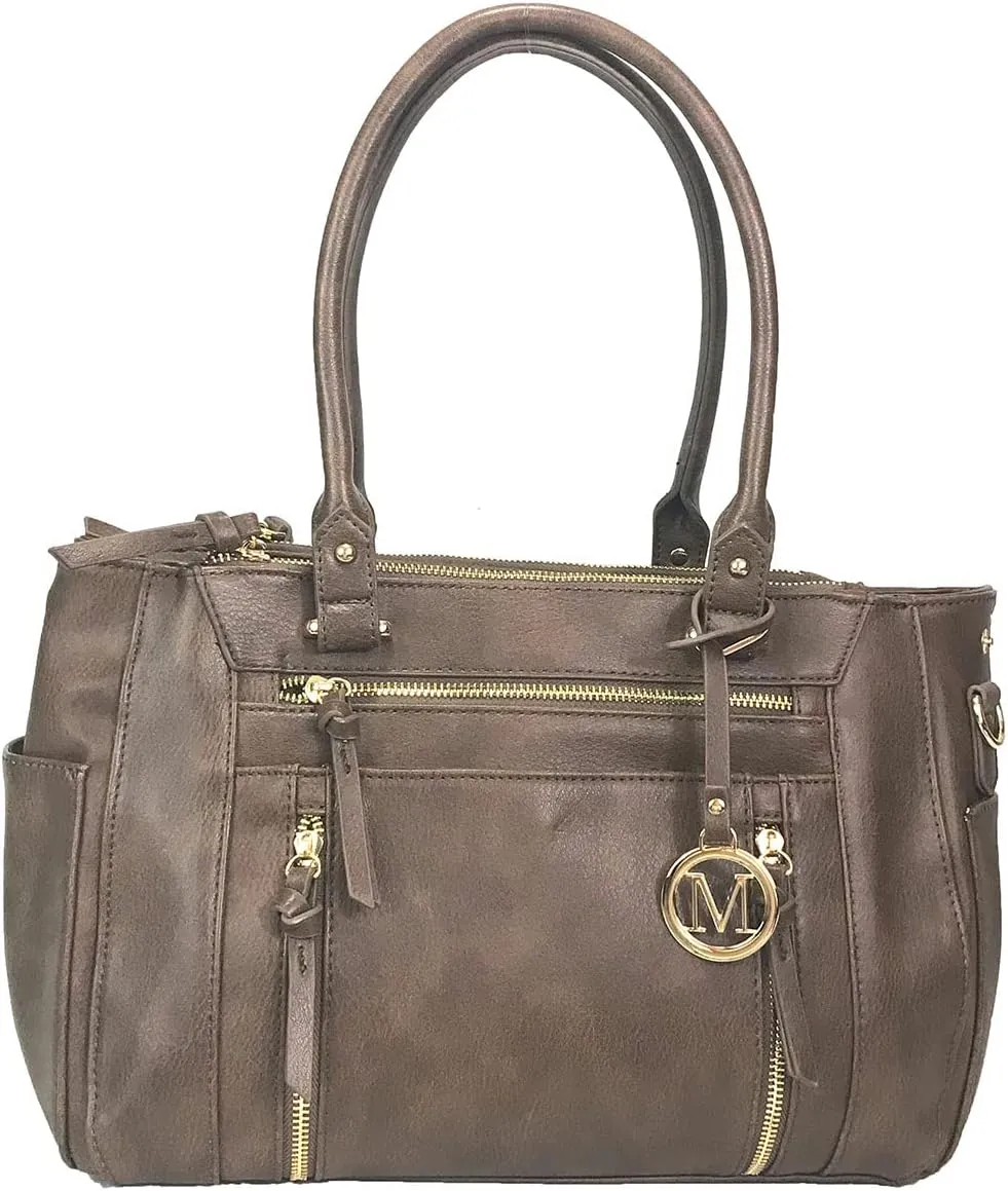 Multi Zippers Fashion Locking Faux Leather Concealed Carry Gun Shoulder Bag
