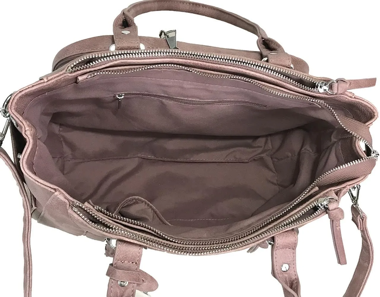 Multi Zippers Fashion Locking Faux Leather Concealed Carry Gun Shoulder Bag