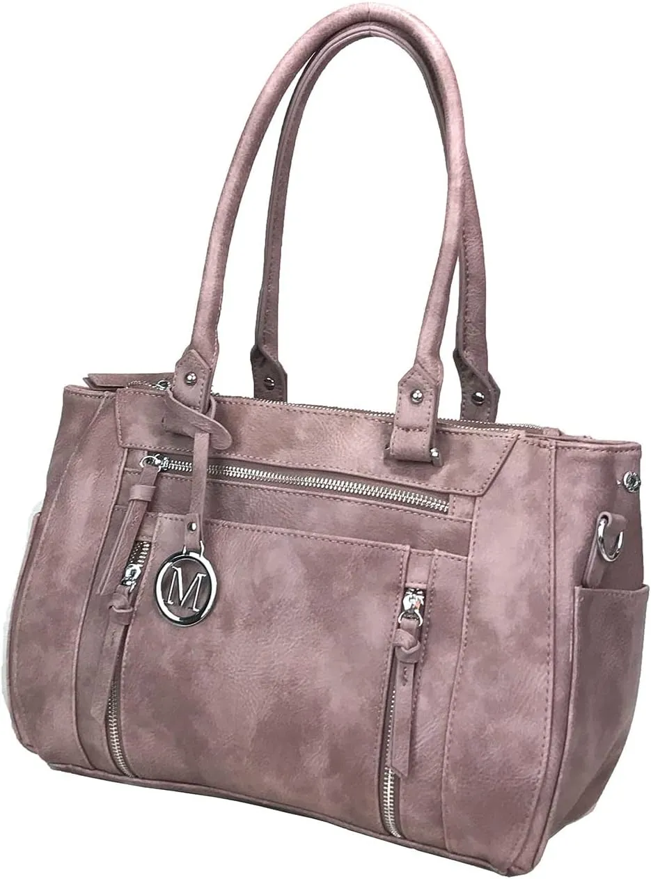 Multi Zippers Fashion Locking Faux Leather Concealed Carry Gun Shoulder Bag