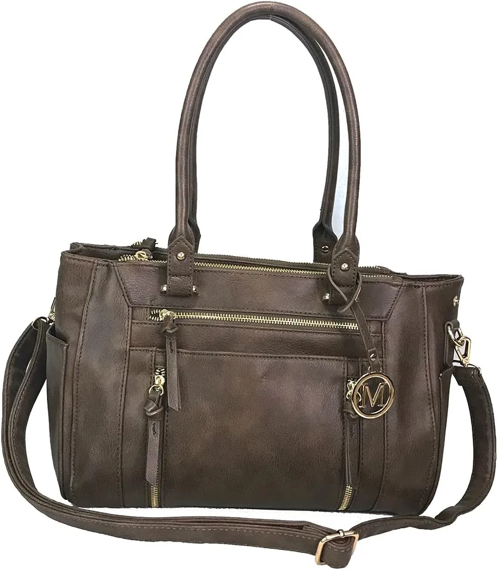 Multi Zippers Fashion Locking Faux Leather Concealed Carry Gun Shoulder Bag