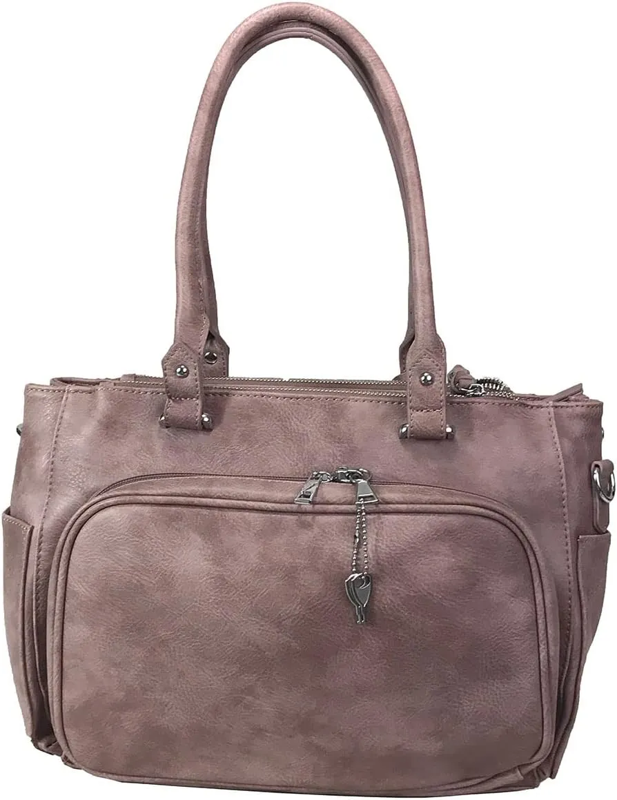 Multi Zippers Fashion Locking Faux Leather Concealed Carry Gun Shoulder Bag