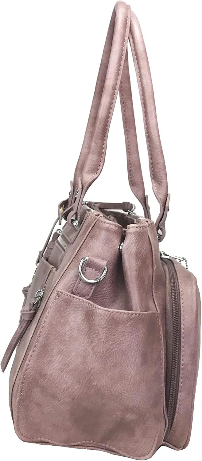 Multi Zippers Fashion Locking Faux Leather Concealed Carry Gun Shoulder Bag