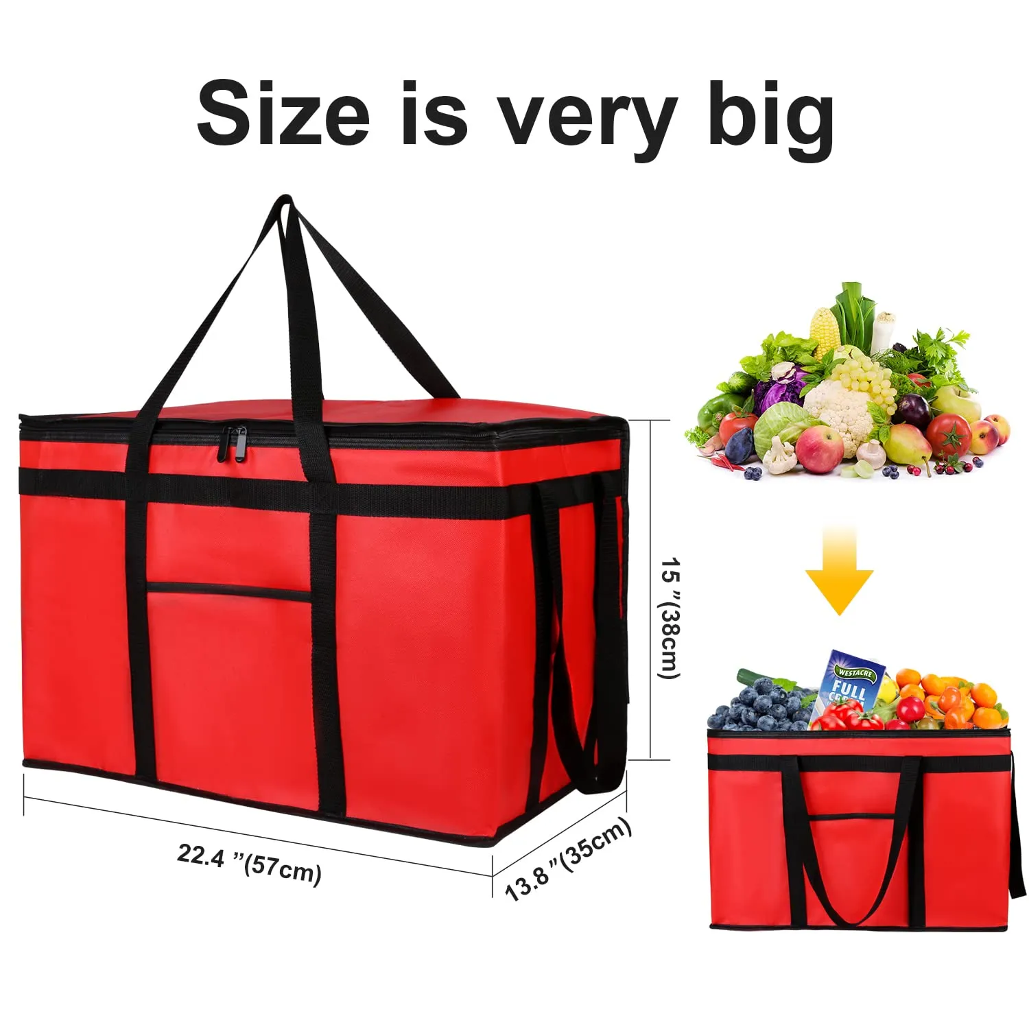 musbus 4 PACK 22x14x13 XXXL Insulated Food Delivery Bag Cooler Bags Keep Food Warm Catering Therma for doordash Catering Cooler Bags Therma Catering Shopper hot Red 22w x 14 lx 13d