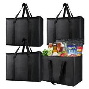 musbus insulated trunk organizer car cooler bag 4-Pack Food Insulated Grocery shopping bags, Black, reusable,zipper,foldable,tote,cold,for adult,for foodland,