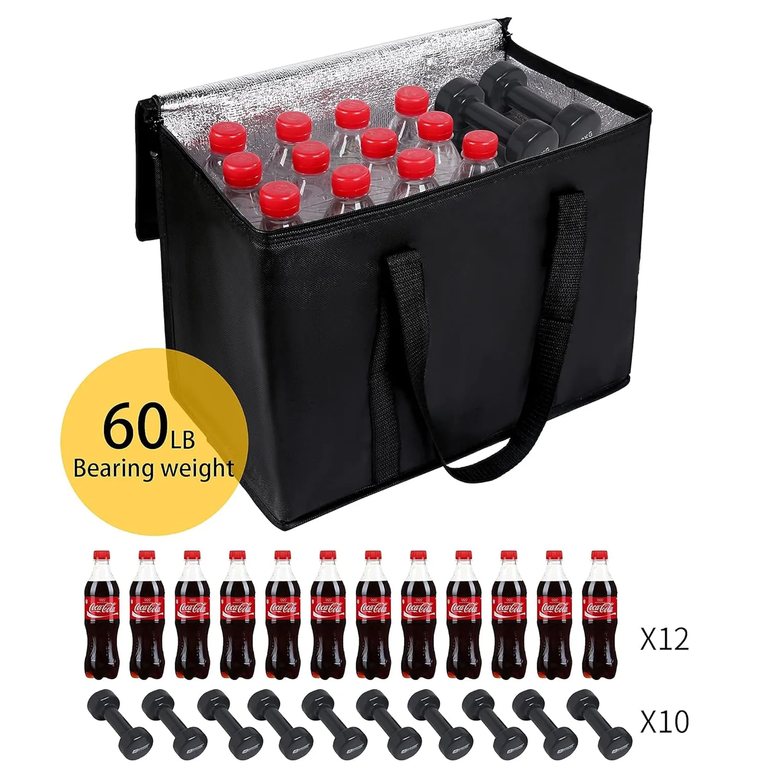 musbus insulated trunk organizer car cooler bag 4-Pack Food Insulated Grocery shopping bags, Black, reusable,zipper,foldable,tote,cold,for adult,for foodland,