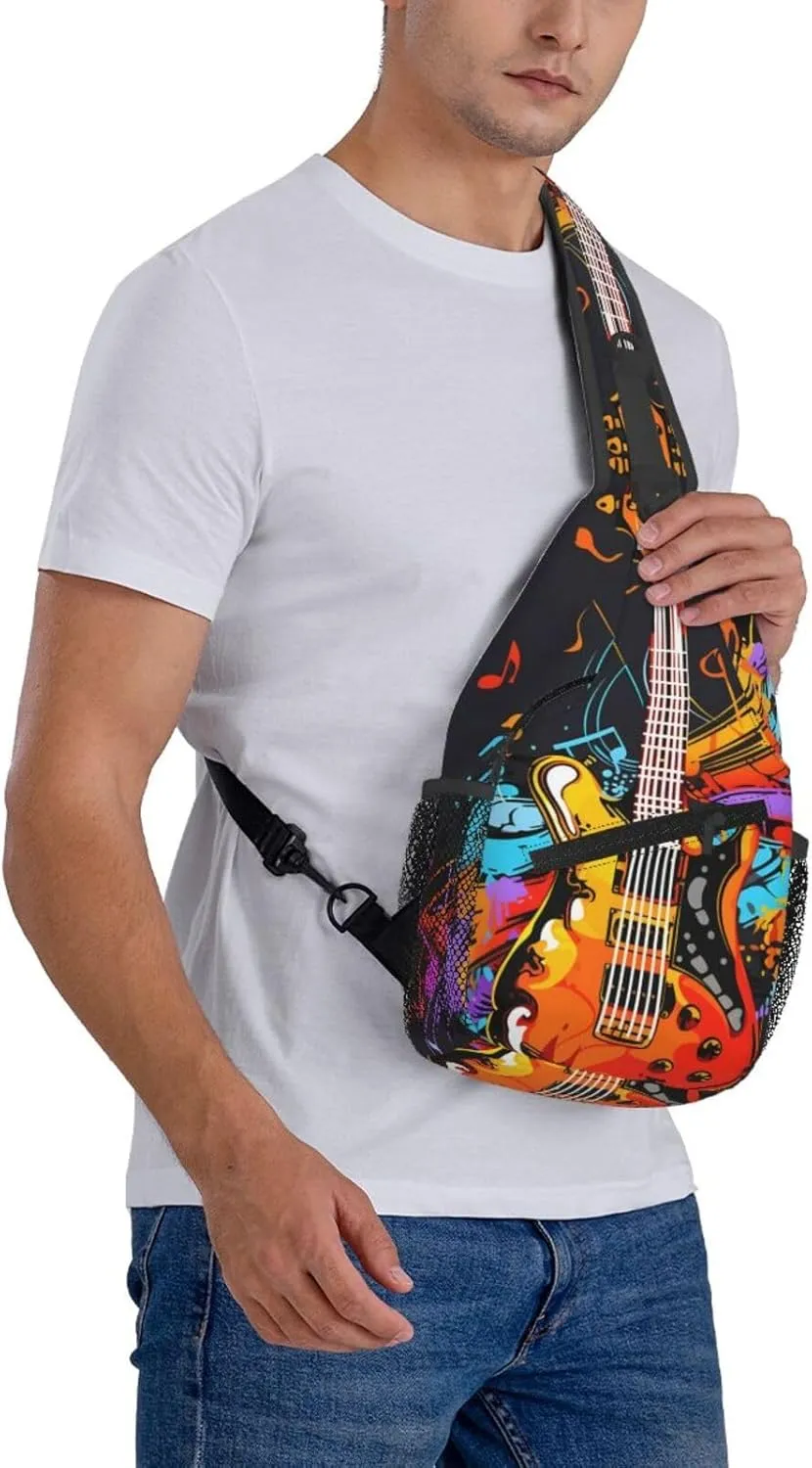 Musical Guitar Note Sling Bag Crossbody Bag for Men Women, Daypack Chest Backpack Shoulder Bag for Travle Hiking