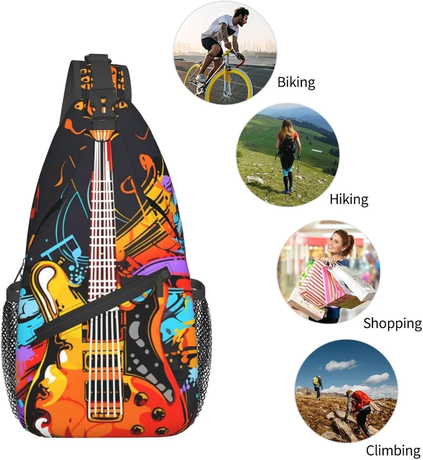 Musical Guitar Note Sling Bag Crossbody Bag for Men Women, Daypack Chest Backpack Shoulder Bag for Travle Hiking
