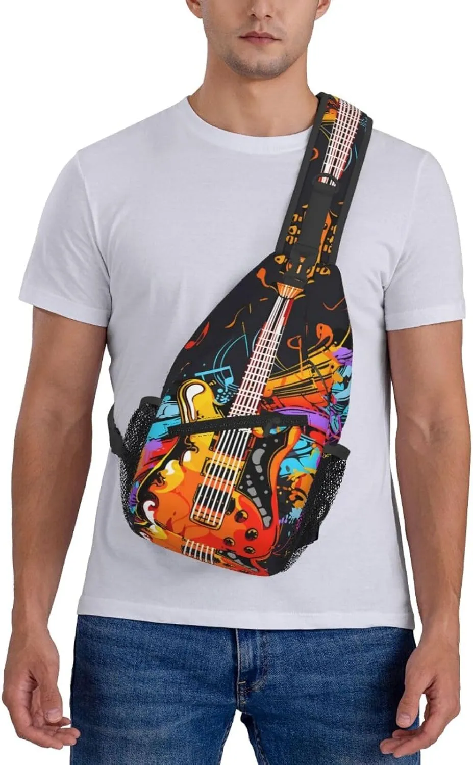 Musical Guitar Note Sling Bag Crossbody Bag for Men Women, Daypack Chest Backpack Shoulder Bag for Travle Hiking