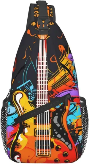 Musical Guitar Note Sling Bag Crossbody Bag for Men Women, Daypack Chest Backpack Shoulder Bag for Travle Hiking
