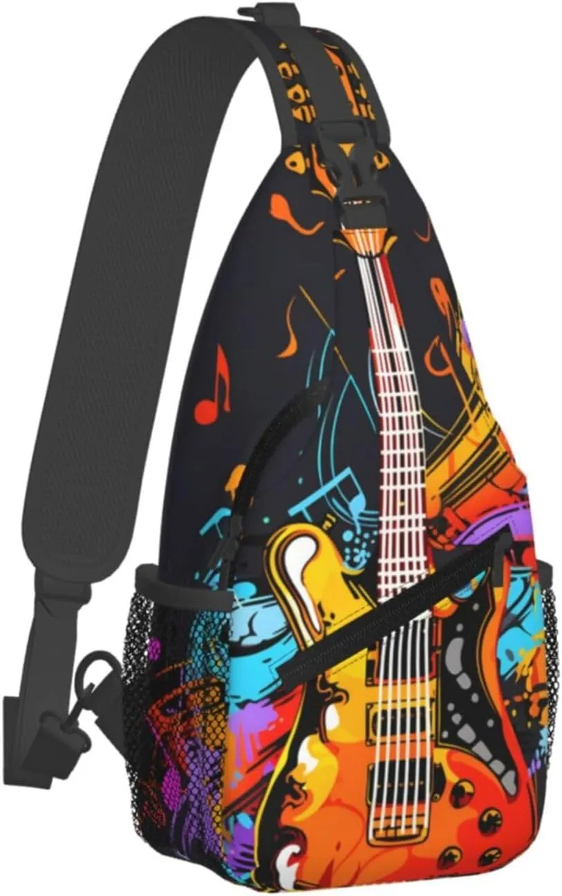 Musical Guitar Note Sling Bag Crossbody Bag for Men Women, Daypack Chest Backpack Shoulder Bag for Travle Hiking