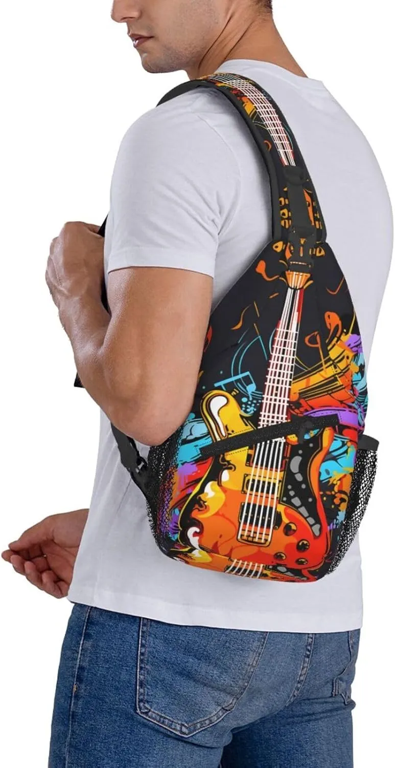 Musical Guitar Note Sling Bag Crossbody Bag for Men Women, Daypack Chest Backpack Shoulder Bag for Travle Hiking