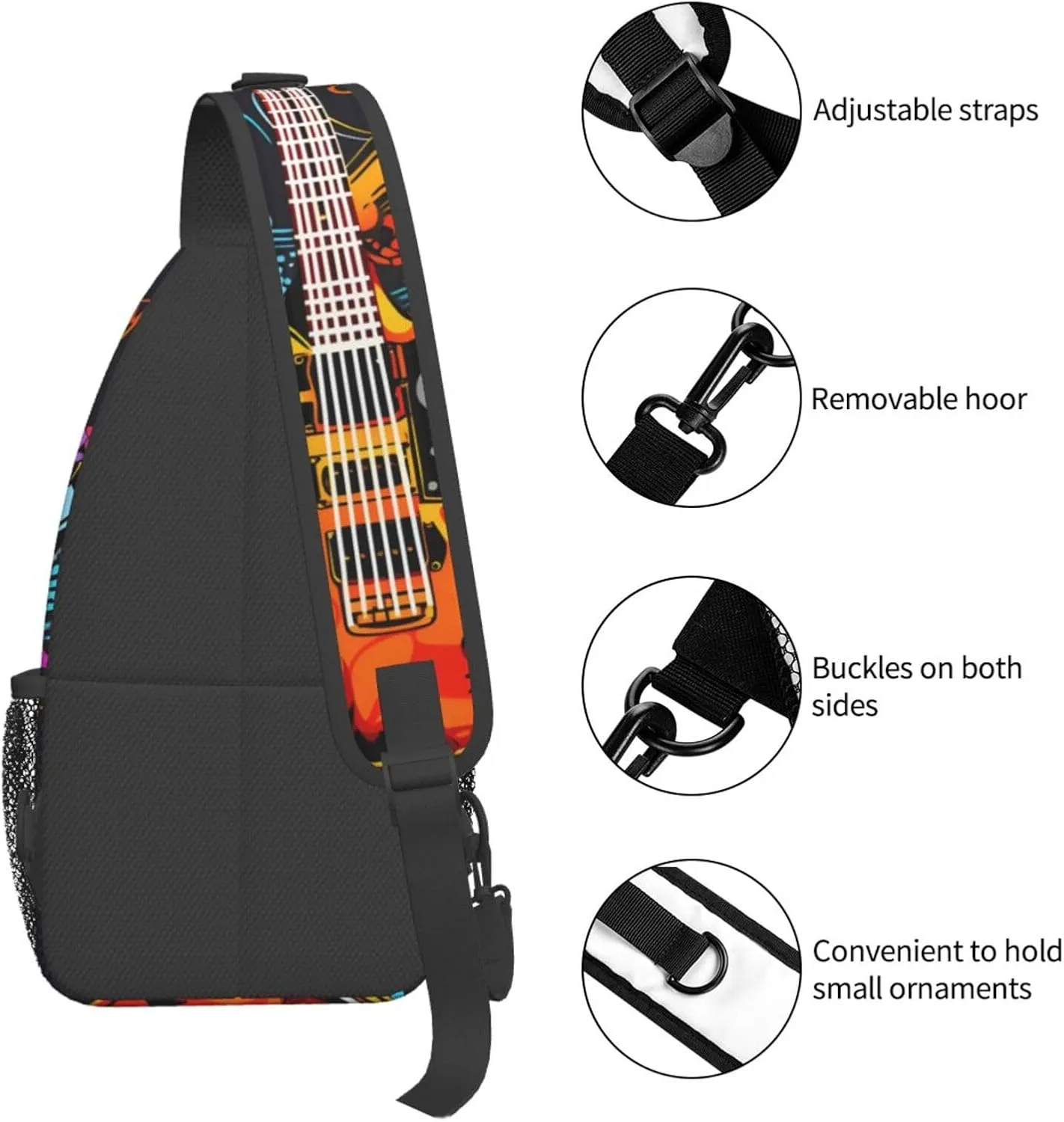 Musical Guitar Note Sling Bag Crossbody Bag for Men Women, Daypack Chest Backpack Shoulder Bag for Travle Hiking