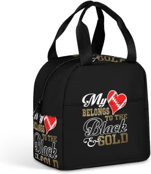 My Heart Belongs to Black Gold Portable Lunch Bag Thermal Insulation Aluminum Foil Lunch Box Funny Meal Pack