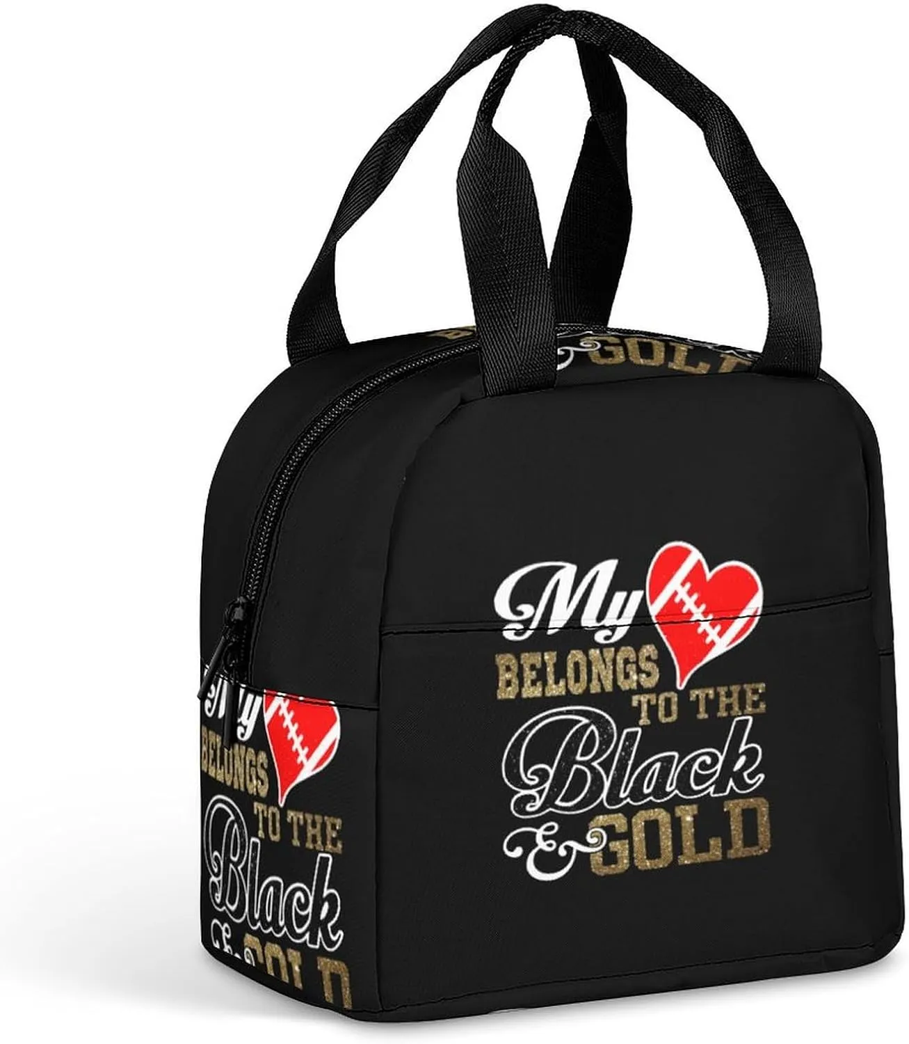 My Heart Belongs to Black Gold Portable Lunch Bag Thermal Insulation Aluminum Foil Lunch Box Funny Meal Pack