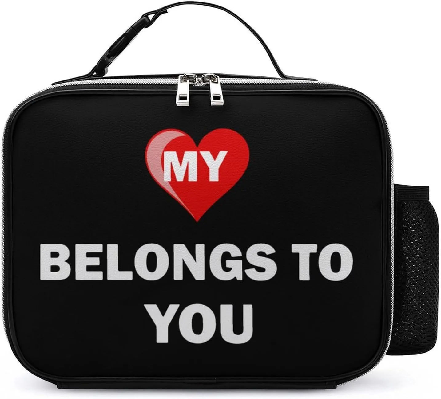 My Heart Belongs to You Travel Lunch Bags Leather Insulated Tote Bag with Detachable Buckled Handle to-Go Food Containers