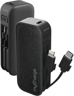 myCharge PowerHub Mini Portable Charger for iPhone - 3000mAh & Built in Cables (Lightning, Type C) 12W Turbo USB C Power Bank Fast Charging Battery Pack (Black)