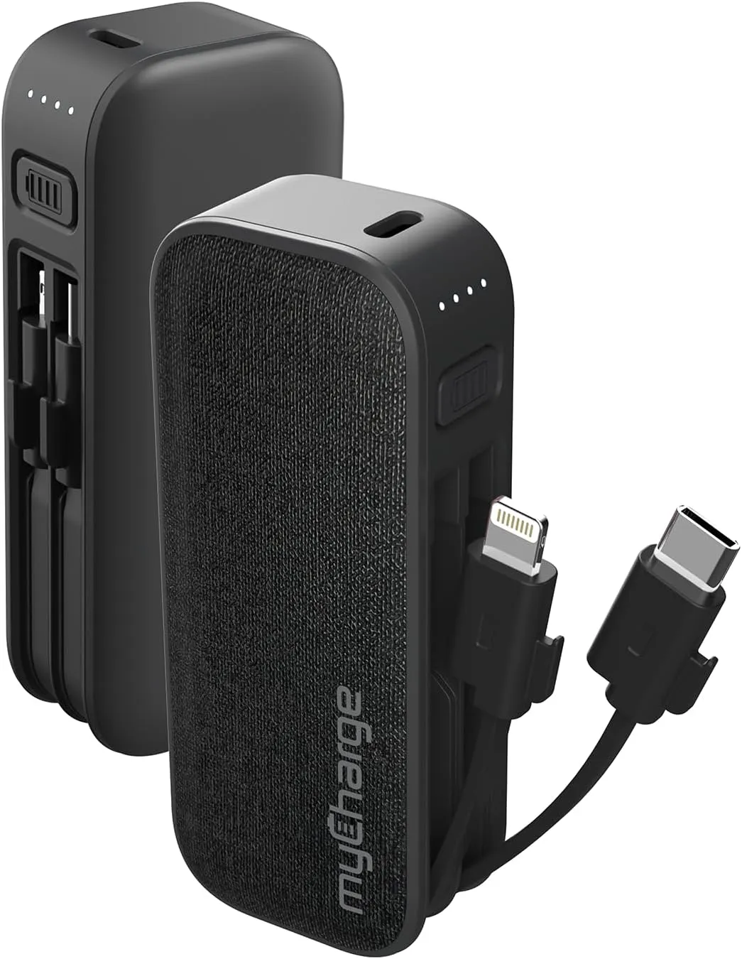 myCharge PowerHub Mini Portable Charger for iPhone - 3000mAh & Built in Cables (Lightning, Type C) 12W Turbo USB C Power Bank Fast Charging Battery Pack (Black)