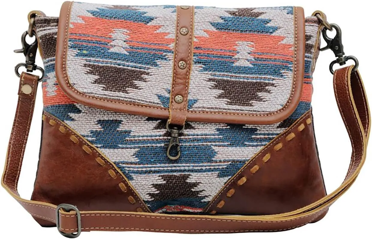Myra Bag Western Leather Messenger Bag for Women - Upcycled Canvas Shoulder Crossbody Bag