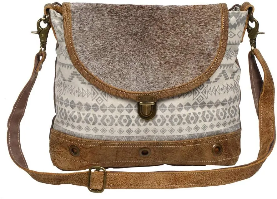 Myra Bag Yoruban Upcycled Canvas & Cowhide Leather Messenger Bag S-1250