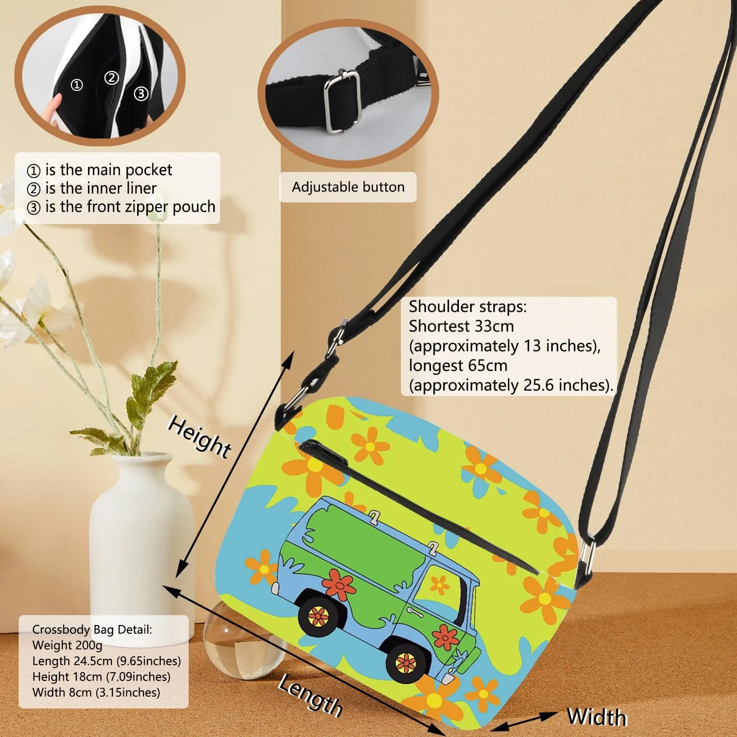 Mystery Van Messenger Bag Cartoon Movie Crossbody Bag Machine Gift Best Friend Gift Mystery Van Shoulder Bag