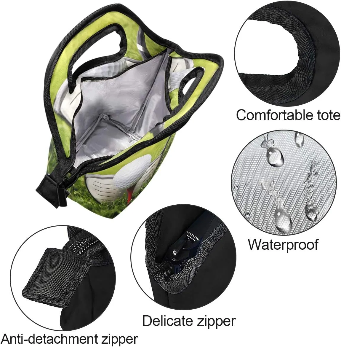 Naanle Sport Golf Insulated Zipper Lunch Bag Cooler Tote Bag for Adult Teens Kids Girls Boys Men Women, Sport Lunch Boxes Lunchboxes Meal Prep Handbag for School Office