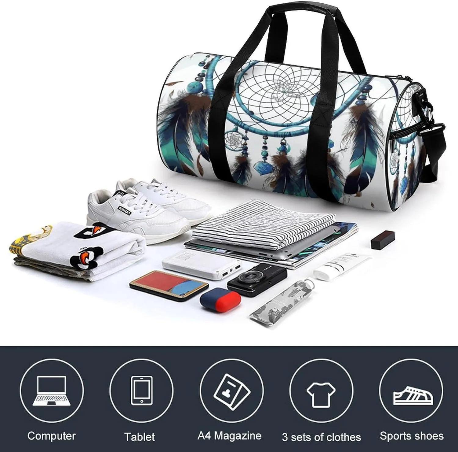 Native American Dream Catcher Gym Bag Small Travel Duffle Bag with Compartment Carry On Weekender Bag for Women Men