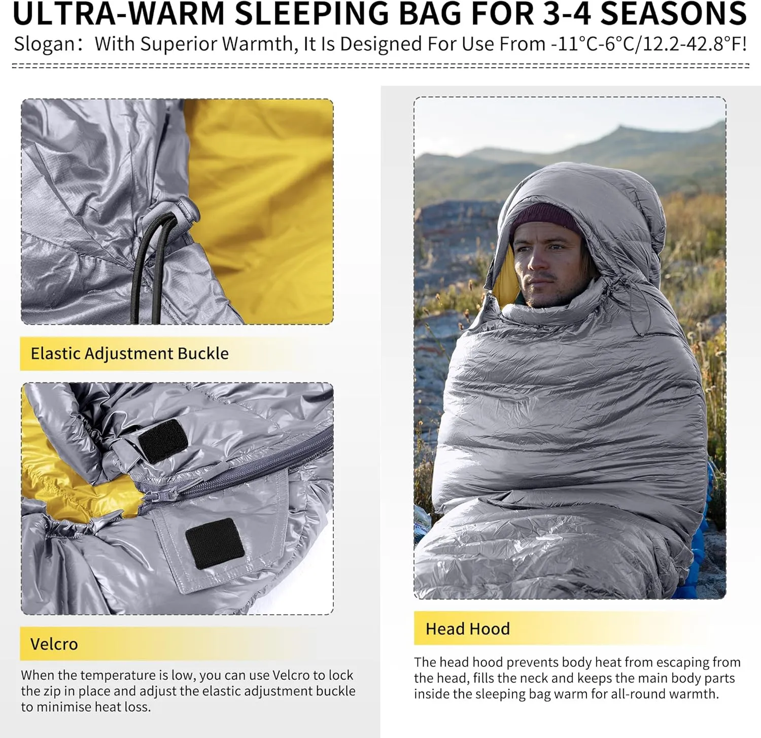 Naturehike Ultralight Down Sleeping Bag, 650FP, 3-4 Season, Adults, 32-42, Waterproof, Compact, Camping, Hiking