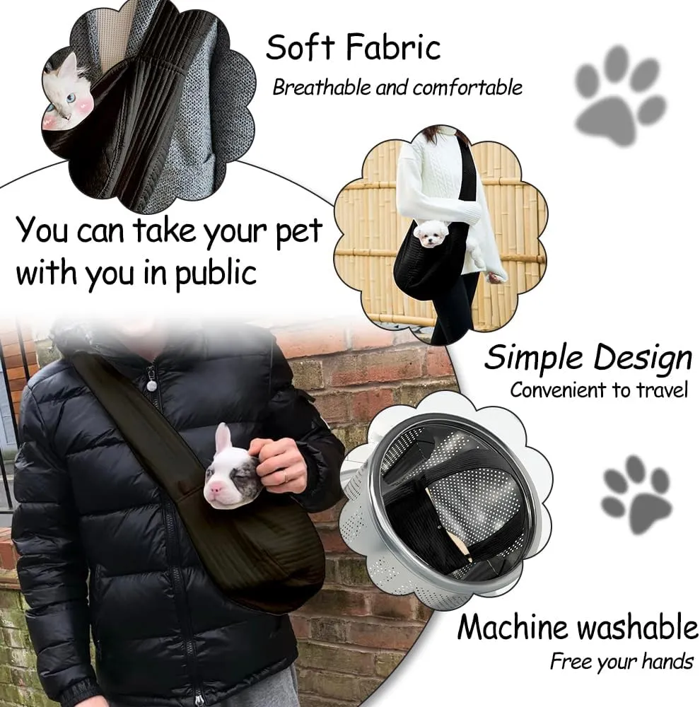 NATUYA Small Dog Carrier Sling Cat Sling-Dog Slings for Carrying Small Dogs-Adjustable Strap Hand Free Pet Puppy for Outdoor Traveling Subway (Black, Canvas-Adjustable Strap)