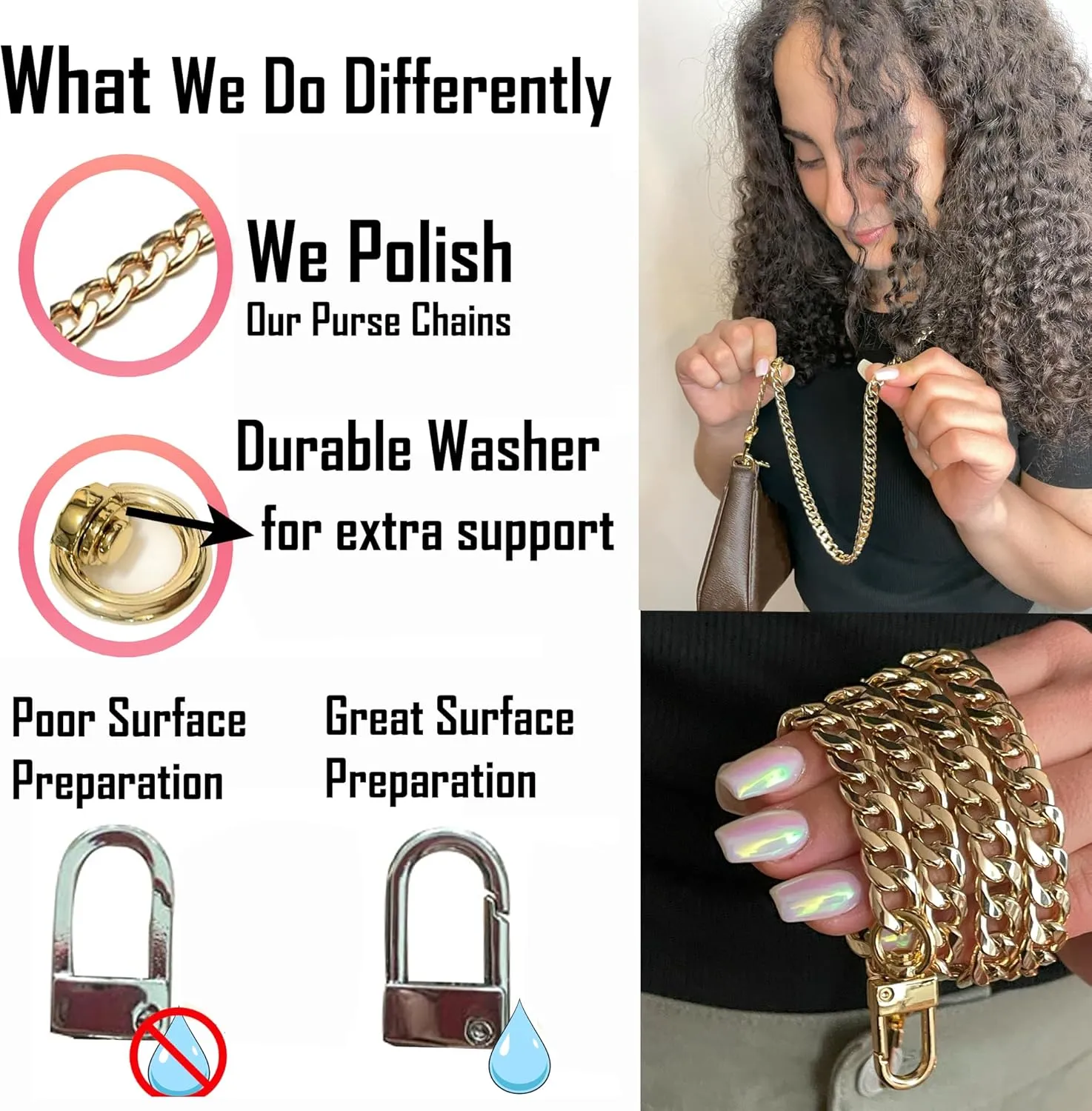 NEXT FASHION Purse Chain Strap Handle Shoulder Crossbody Metal Replacement 20CM - 120CM Selecting (Gold, 24" / 60cm)