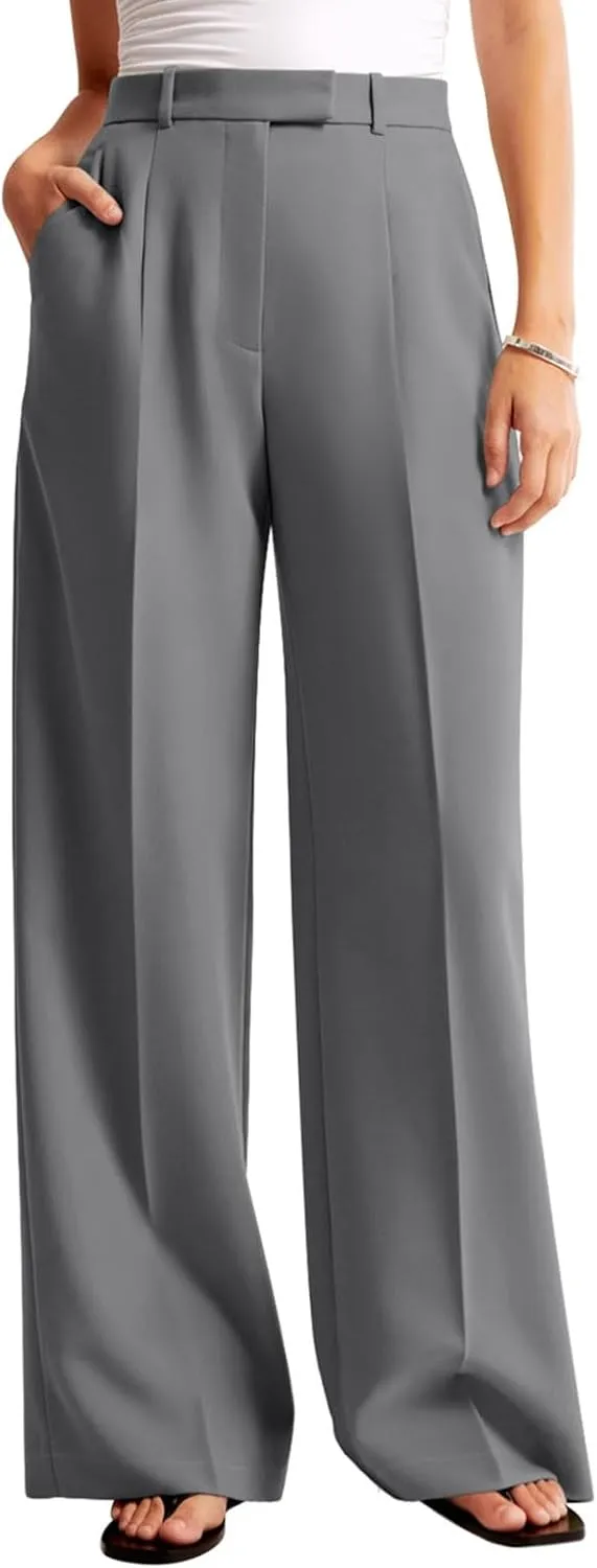 NIMIN Women Wide Leg Pants High Waisted Dressy Work Trousers Business Casual Palazzo Pants with Pockets