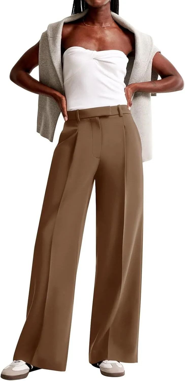 NIMIN Women Wide Leg Pants High Waisted Dressy Work Trousers Business Casual Palazzo Pants with Pockets