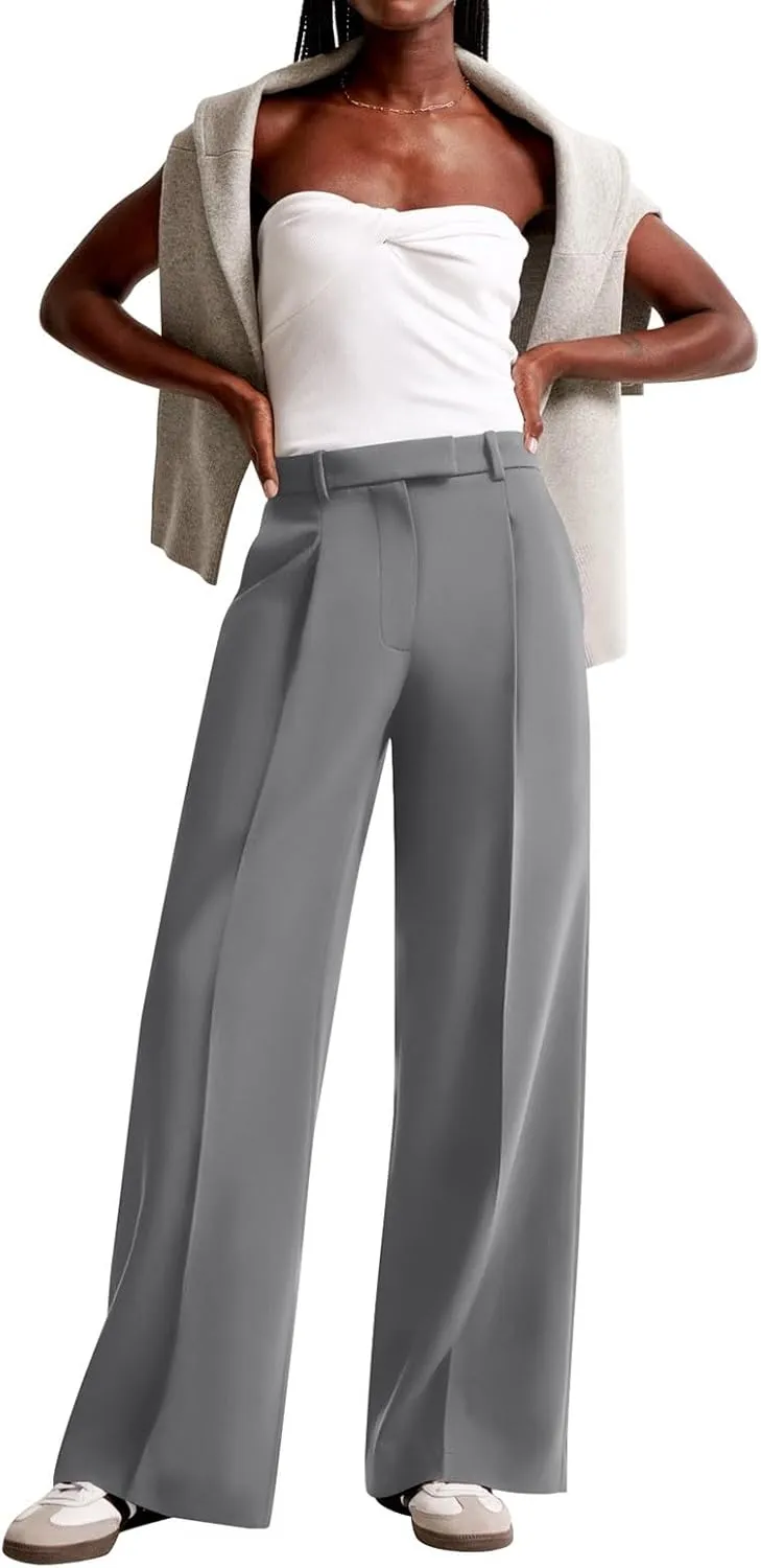 NIMIN Women Wide Leg Pants High Waisted Dressy Work Trousers Business Casual Palazzo Pants with Pockets