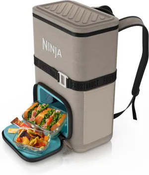 Ninja FrostVault Go 24-Can Backpack Soft Cooler with Cold Dry Zone Storage, Ergonomic Straps for Lightweight Carrying, Premium Heavy Duty Insulated Cooler, Keeps Ice for Hours, Birch Beige, FF124CS