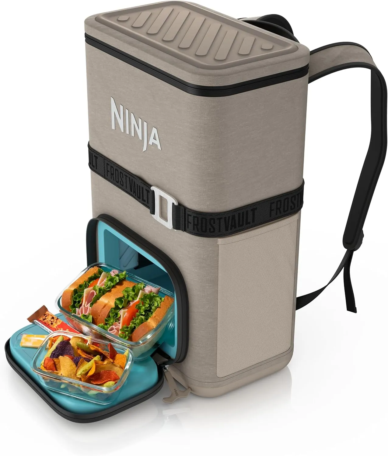 Ninja FrostVault Go 24-Can Backpack Soft Cooler with Cold Dry Zone Storage, Ergonomic Straps for Lightweight Carrying, Premium Heavy Duty Insulated Cooler, Keeps Ice for Hours, Birch Beige, FF124CS