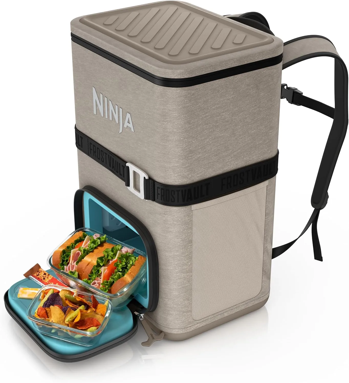 Ninja FrostVault Go 36-Can Backpack Soft Cooler with Cold Dry Zone Storage, Ergonomic Straps for Lightweight Carrying, Premium Heavy Duty Insulated Cooler, Keeps Ice for Hours, Birch Beige, FF136CS