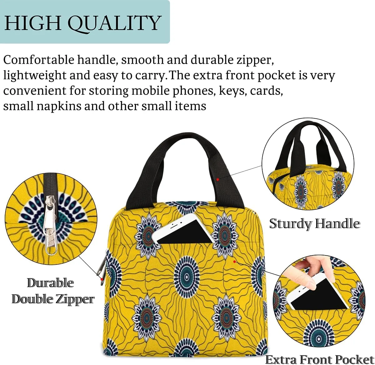 Noble Abstract Sunflowers Insulated Lunch Bag for Women Men Reusable Cooler Lunch Box Bag Large Leakproof Freezable Lunch Tote Bag for Adult Office Work Picnic Beach Camping Travel Gym