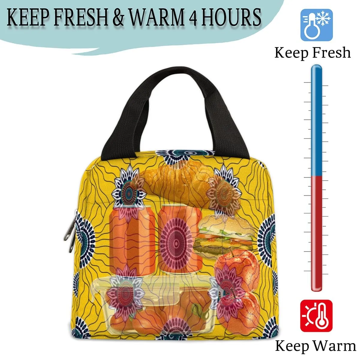 Noble Abstract Sunflowers Insulated Lunch Bag for Women Men Reusable Cooler Lunch Box Bag Large Leakproof Freezable Lunch Tote Bag for Adult Office Work Picnic Beach Camping Travel Gym