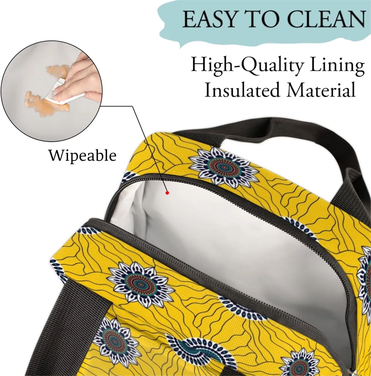 Noble Abstract Sunflowers Insulated Lunch Bag for Women Men Reusable Cooler Lunch Box Bag Large Leakproof Freezable Lunch Tote Bag for Adult Office Work Picnic Beach Camping Travel Gym