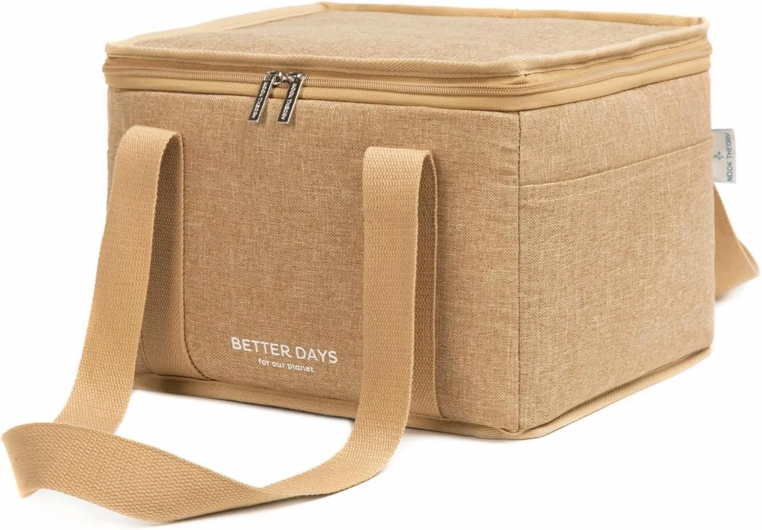 Nook Theory Insulated Grocery Bags, Regular Reusable Grocery Bag with Zipper, Leak Proof Cooler Bag for Frozen and Hot Food, Perfect for Picnic and Travel (Jute)