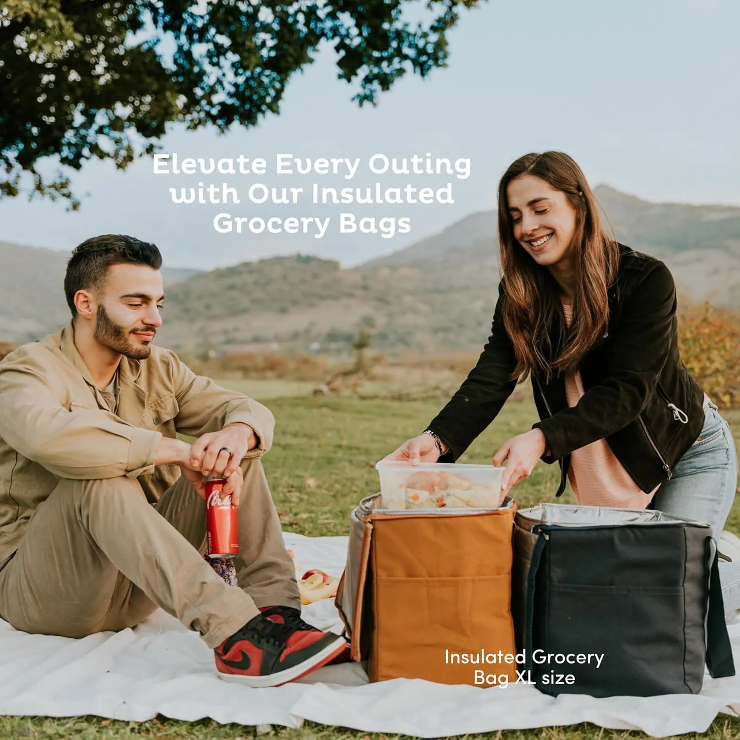 Nook Theory Insulated Grocery Bags, Regular Reusable Grocery Bag with Zipper, Leak Proof Cooler Bag for Frozen and Hot Food, Perfect for Picnic and Travel (Jute)