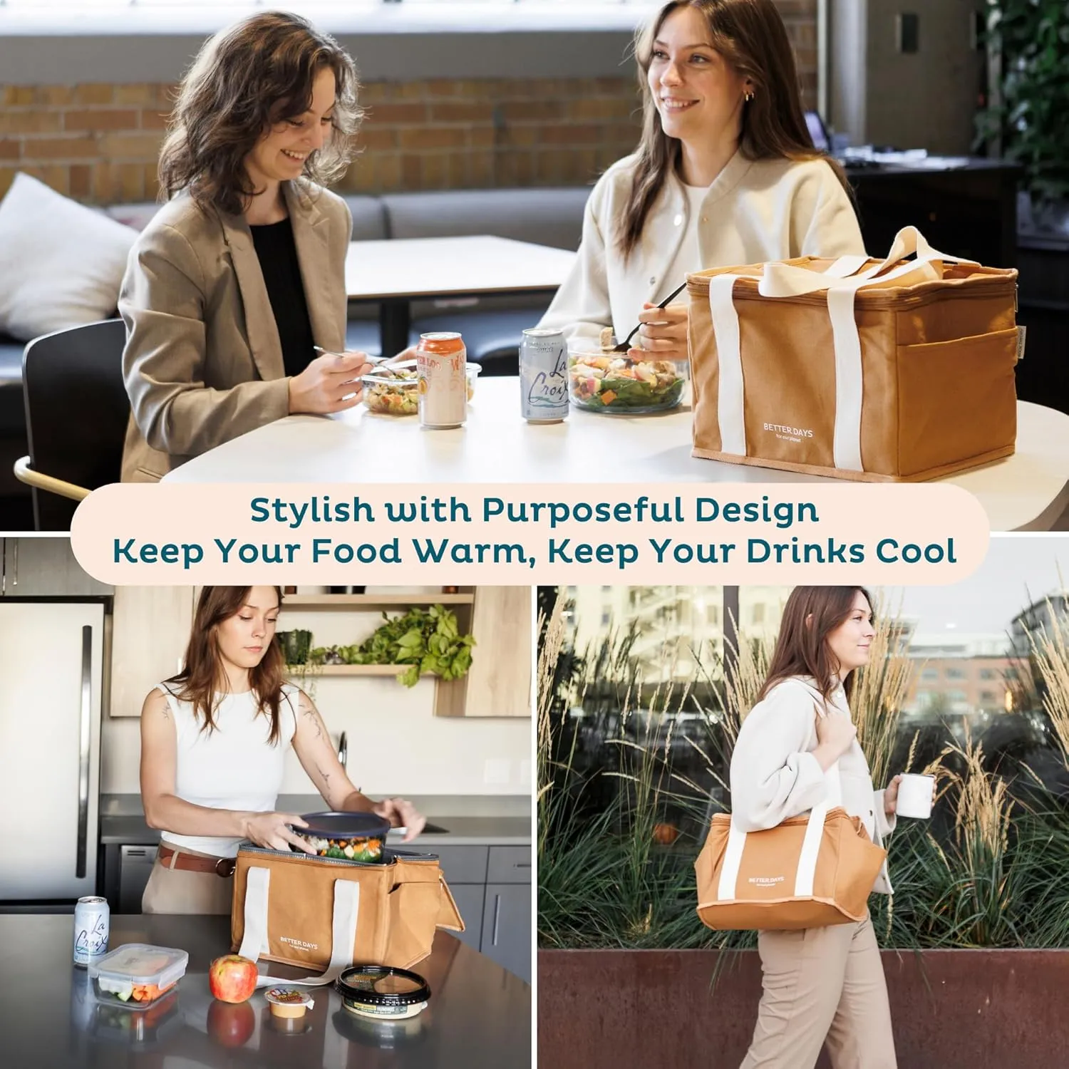Nook Theory Insulated Grocery Bags, Regular Reusable Grocery Bag with Zipper, Leak Proof Cooler Bag for Frozen and Hot Food, Perfect for Picnic and Travel (Jute)