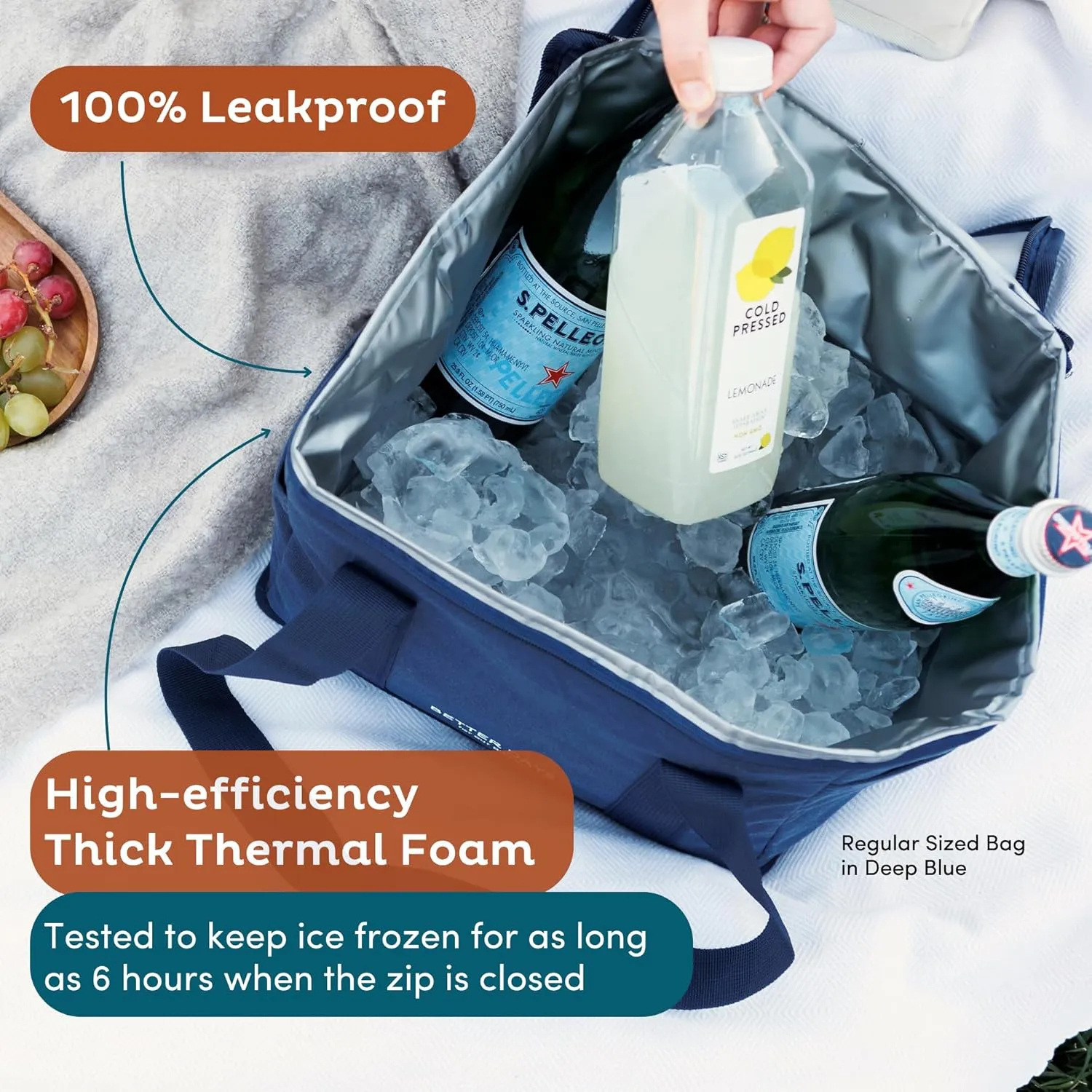 Nook Theory Insulated Grocery Bags, Regular Reusable Grocery Bag with Zipper, Leak Proof Cooler Bag for Frozen and Hot Food, Perfect for Picnic and Travel (Jute)