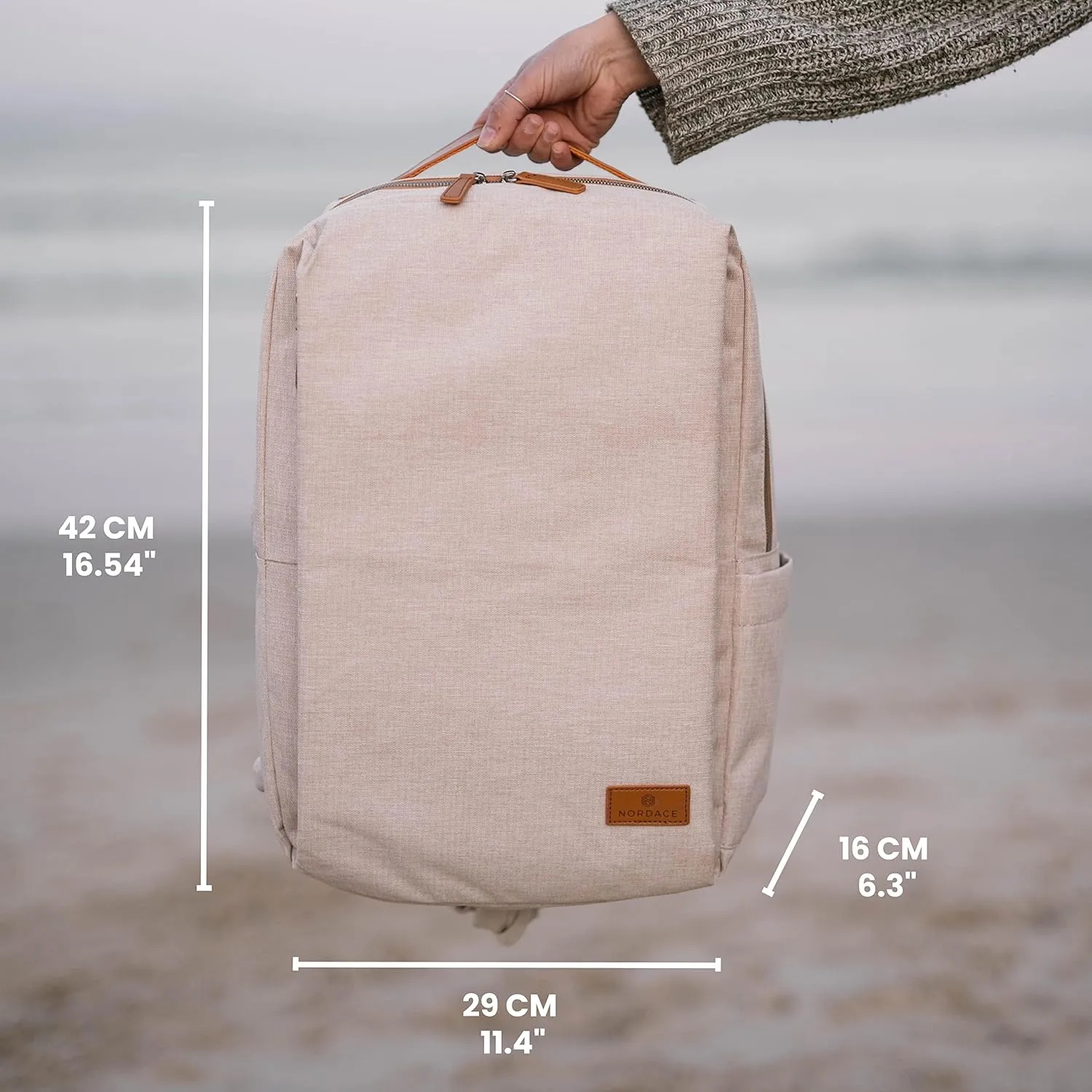 Nordace Siena Smart Backpack with USB Charging - 15.6 Inch Laptop Backpack, 19L Daily Backpack for Travel, Everyday, or Work (Beige)