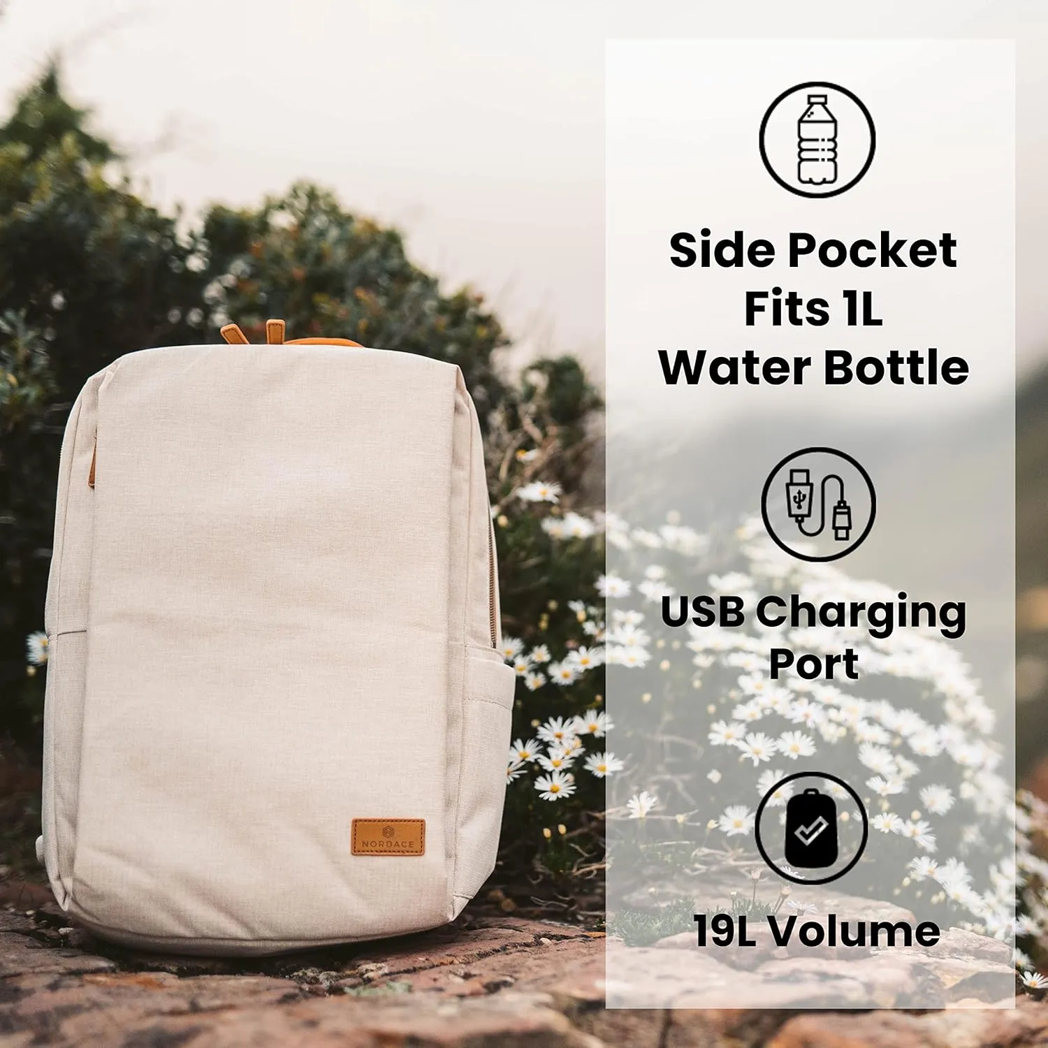 Nordace Siena Smart Backpack with USB Charging - 15.6 Inch Laptop Backpack, 19L Daily Backpack for Travel, Everyday, or Work (Beige)