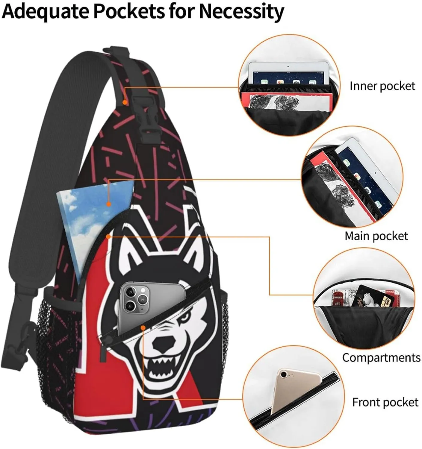Northeastern University Crossbody Backpack Chest Shoulder Bag Lightweight One Strap Travel Hiking Daypack