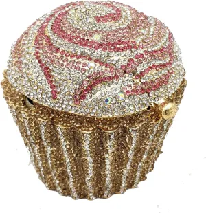 Novelty Cupcake Minaudiere Handbags Women Evening Bag Party Crystal Clutch Bag Bridal Rhinestone Clutch Purse,Mini