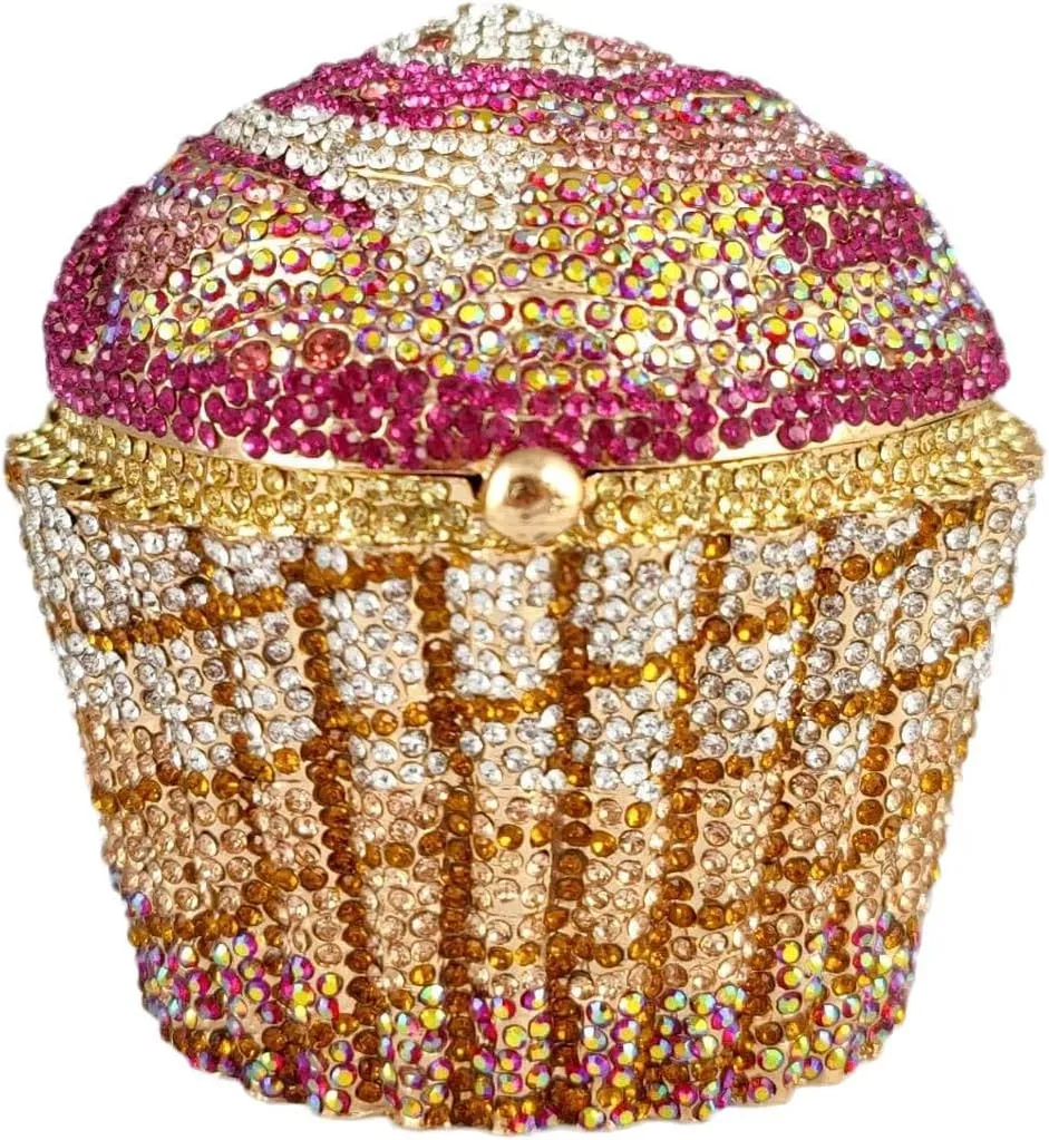Novelty Cupcake Minaudiere Handbags Women Evening Bag Party Crystal Clutch Bag Bridal Rhinestone Clutch Purse,Mini