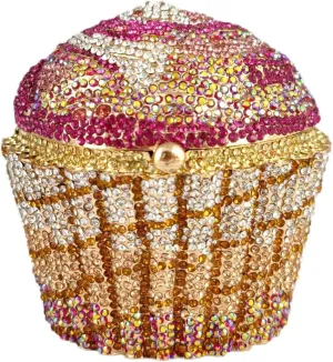 Novelty Cupcake Minaudiere Handbags Women Evening Bag Party Crystal Clutch Bag Bridal Rhinestone Clutch Purse,Mini