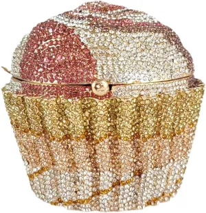 Novelty Cupcake Minaudiere Handbags Women Evening Bag Party Crystal Clutch Bag Bridal Rhinestone Clutch Purse,Mini